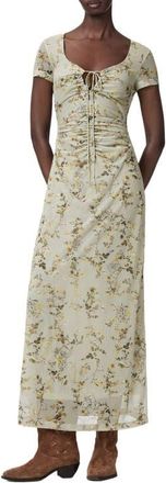 AllSaints Gabby Floral Print Mesh Maxi Dress in Carmel Stem Green at Nordstrom, Size 10 Us