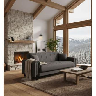 Dmora Sof&aacute; Cama 3 Plazas Papozze, Con Almacenaje, Lavable, 226x86 Cm Negro Antracita