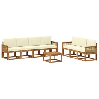 vidaXL Conjunto De Sof&aacute;s De Exterior 8 Pcs Natural Y Crema Poli&eacute;ster Vidaxl