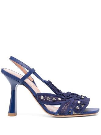 Alberta Ferretti 100mm stud-embellished sandals - women - Polyamide/Calf Leather/Viscose/Calf Leather/Silk - 37 - Blue