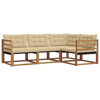 vidaXL Conjunto De Sof&aacute;s De Exterior Con Coj&iacute;n 4 Pcs Natural Y Beige Vidaxl