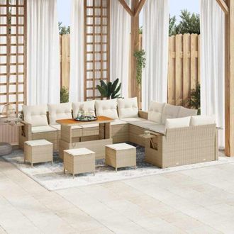 vidaXL Conjunto De Sof&aacute; De Jard&iacute;n 14 Pcs Beige Polirat&aacute;n Vidaxl