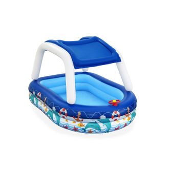 Bestway Piscina Hinchable Autoportante Infantil 213x155x132 Cm C&uacute;pula Parasol Dise&ntilde;o Barco Con Volante Y Bocina Edad Mayores De 3 A&ntilde;os