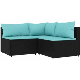 vidaXL Set De Muebles De Jard&iacute;n 3 Pzas Y Cojines Rat&aacute;n Sint&eacute;tico Negro Vidaxl
