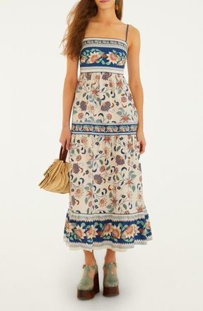 Farm Rio Delhi Floral Tapestry Print Sundress in Ivory/Blue/Soft Pink at Nordstrom, Size Medium