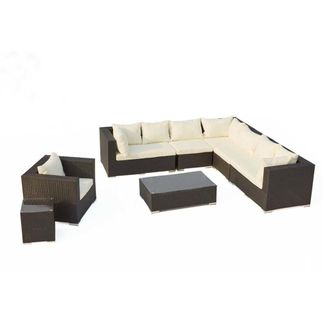 Concept Usine Conjunto de jard&iacute;n panor&aacute;mico 8 plazas de resina trenzada negro/blanco