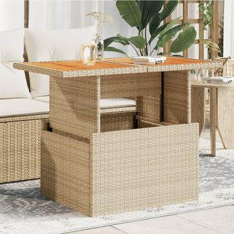 Berkfield Home Garden Table Beige 100x55x73 cm Poly Rattan & Acacia Wood | Size: 100 x 55 x 73 cm