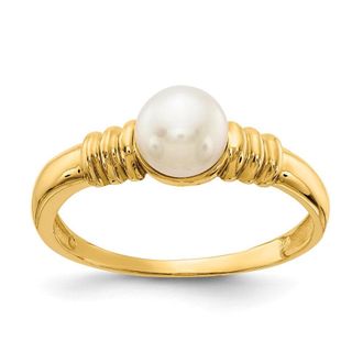 Diamond2Deal 14k Yellow Gold 5-6mm White Button Freshwater Cultured Pearl Ring