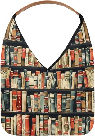 Generic Retro Bookshelf Patterns Reusable Lightweight Grocery Bags - Foldable Into Compact Pouch, Washable & Sturdy, Multipurpose for Shopping and Travel