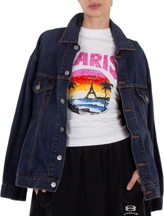 Balenciaga Hourglass Cotton Denim Jacket In Dark Indigo / Madder, Brand Size 32 (US Size 00)