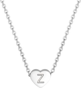 Generic Initial Heart Necklace Silver Alphabet Pendant Jewelry for Women Girls Custom A-Z Letter Charm (Z, One Size)