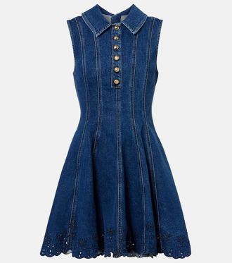 Self Portrait Abito corto di jeans con ricamo