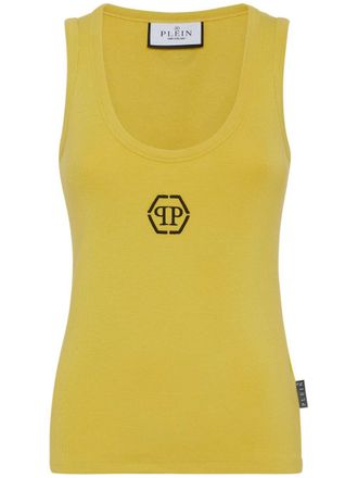Philipp Plein hexagon-logo cotton tank top - women - Cotton/Polyester/Modal/Elastane - L - Yellow