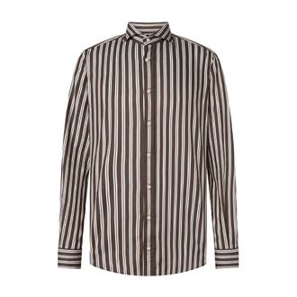 Windsor Gestreept katoenen overhemd - Heren - Casual Overhemden - Bruin - XL - Katoen - Overhemden