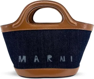 Marni Tropicalia Micro Denim Tote Bag Navy Brown