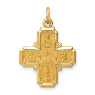 Diamond2Deal 14k Yellow Gold Polished and Satin Solid Small 4-Way Medal Pendant