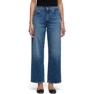 7 For All Mankind Stovepipe Embellished High Waist Ankle Straight Leg Jeans in Blue Shine at Nordstrom, Size 25