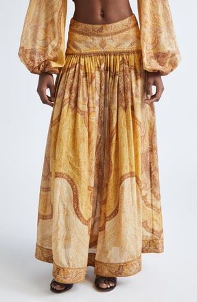 Zimmermann Wanderlust Metallic Stripe Cotton & Silk Maxi Skirt in Tapestry Mustard Multi at Nordstrom, Size 1