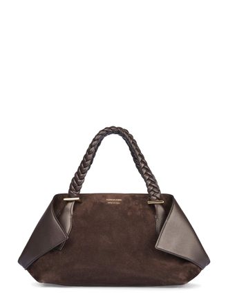 Ferragamo Brown Suede Handbag with Braided Leather Handles