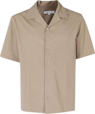 Maison Kitsun&eacute; Almond Seersucker Camp Collar Cotton Resort Shirt