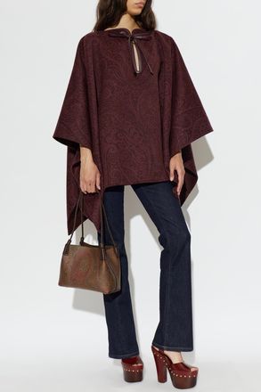 Etro Wool Poncho, Womens, Burgundy