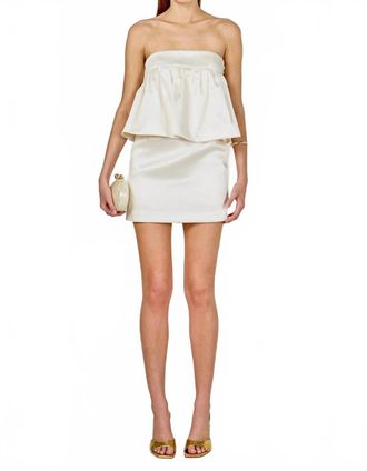 endless rose Strapless Satin Mini Dress With Shirring Detail In White