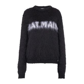 Balmain Round-neck Knitwear, female, Black, Size: S Black Logo Pullover Sweater Aw23