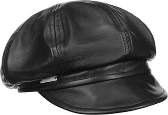 Seeberger Leather Newsboy Cap Baker boy hat Women&acute;s (M (56-57 cm) - Black)