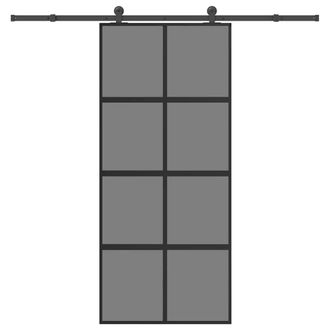 Berkfield Home Sliding Door with Hardware Set 90x205 cm Tempered Glass & Aluminium in Black
