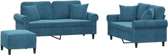vidaXL Juego De Sof&aacute;s Con Cojines 3 Piezas Terciopelo Azul Vidaxl