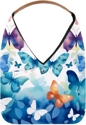 Generic Watercolor Butterflies Pattern Reusable Lightweight Grocery Bags - Foldable Into Compact Pouch, Washable & Sturdy, Multipurpose for Shopping and Trave