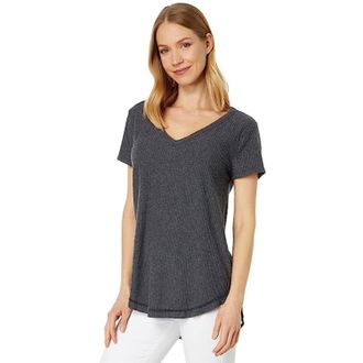True Grit Dylan By True Grit T-Shirt Womens Black Ribbed Short Sleeve V-Neck FROG237