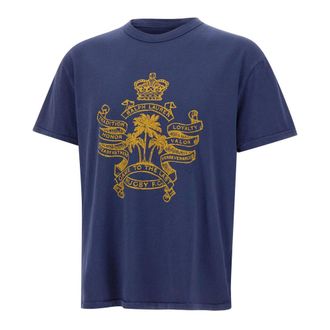 Polo Ralph Lauren T-Shirts, male, Blue, Size: XL Crest Graphic Cotton T-Shirt