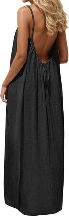 Generic Womens Summer Casual Sleeveless Backless Cami Dress Open Back Spaghetti Strap Long Maxi Dresses 2026 Vacation Beach Outfits Loose Flowy Sundress