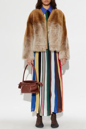 Loewe Brown Fur Coat With Pockets, Womens, Brown