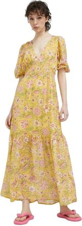 Billabong Abito lungo smockato con stampa floreale - - Dresses - Donna - Giallo - S