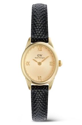 Daniel Wellington Ophelia Mini Leather Strap Watch, 22mm x 25.5mm in Gold-Tone/Gold/Black at Nordstrom