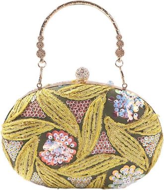 Generic Glitter Evening Bag with Chain, Glitter Embroidery Clutch Handbag, Portable Wrist Bag Shiny Crossbody Shoulder Bag for Women(Yellow)