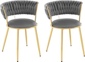 Woltu 2x Sillas De Comedor Modernas De Terciopelo Sillas De Cocina Tapizadas Con Patas De Metal Para Sal&oacute;n, Gris Oscuro - Woltu
