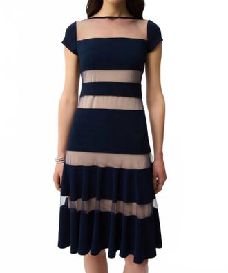Joseph Ribkoff Silky Knit Fit And Flare Dress With Mesh Inserts In Midnight Blue