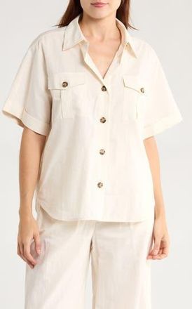 Frame Denim Utility Pocket Short Sleeve Button-Up Shirt in Cream at Nordstrom Rack, Size X-Small