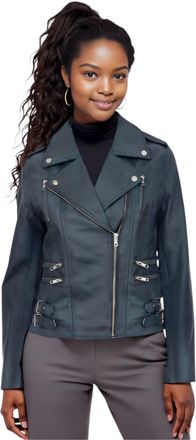 Infinity Leather Dames leren blauwgroene Brando bikerjack - Constantia