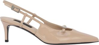 Philipp Plein Schoenen, Dames, Beige, 37 EU, Leer, Slingback Pumps met Lage Hak