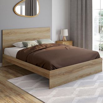 IDMarket Cama Doble Omaha Con Cabecero Y Somier 160 X 200 Cm Madera De Haya