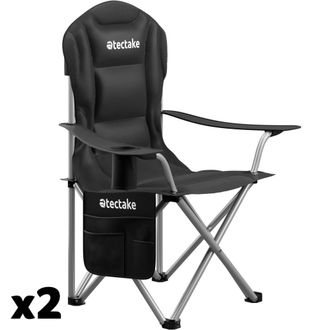 TecTake 2 sillas de camping acolchadas, plegable con portavasos y bolsa, negro