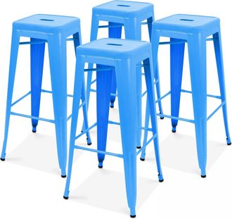 Oviala Lote de 4 taburetes de bar de metal azul mate