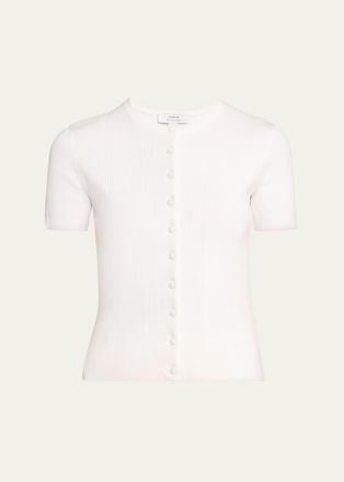 Vince Rib-Knit Cotton Short-Sleeve Cardigan