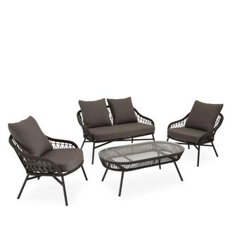Koketto Home Conjunto de sofas de jard&iacute;n gris oscuro de 4 plazas con mesa
