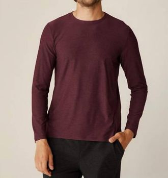 Beyond Yoga Long Sleeve Pullover Crewneck Tee In Port Wine