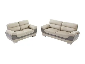 Vente-Unique Vente-unique - Divano 3+2 Posti In Pelle Bicolore Antracite E Grigio - Francesca